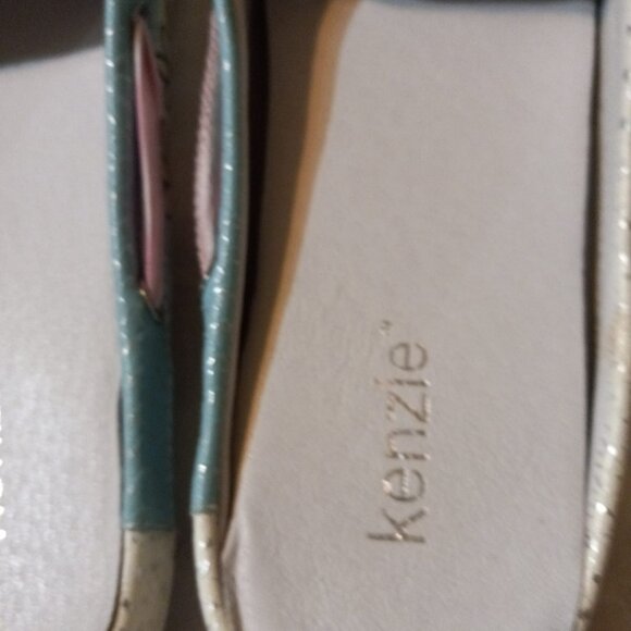 Kenzie Mules: Ballerina Slip on Canvas Blue Rose Lace Bow Flats Slip ons - Picture 3 of 5